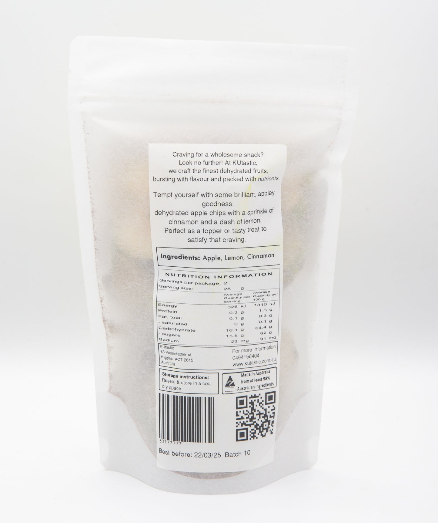 Dehydrated/ dried Apple cinnamon chips